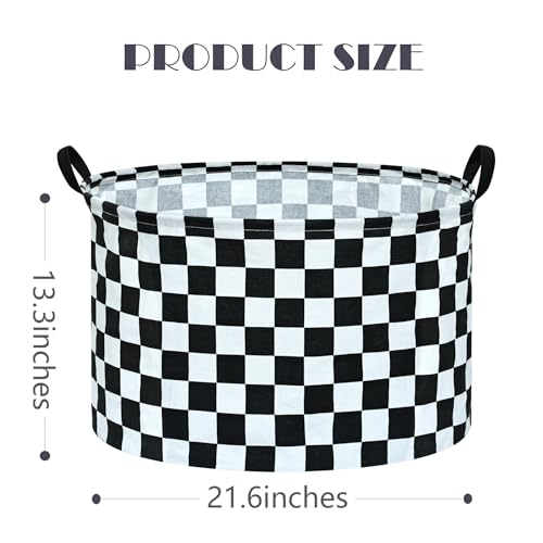 Image of Checkered Storage Basket Extra Large 80L Kids Hamper Baby Laundry Basket Waterproof Toys Car Organizer Collapsible Canvas for Home /Dorm /Pet /Office /Closet /Shelf /Gift Baskets