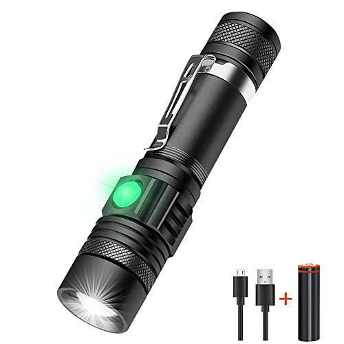 Tactical Flashlight Rechargeable,Super Bright Cree LED Flashlight(Battery Inlcuded),IPX6 Waterproof,Zoomable,Pocket Size Small Flashlight for Hiking,Camping,Emergency