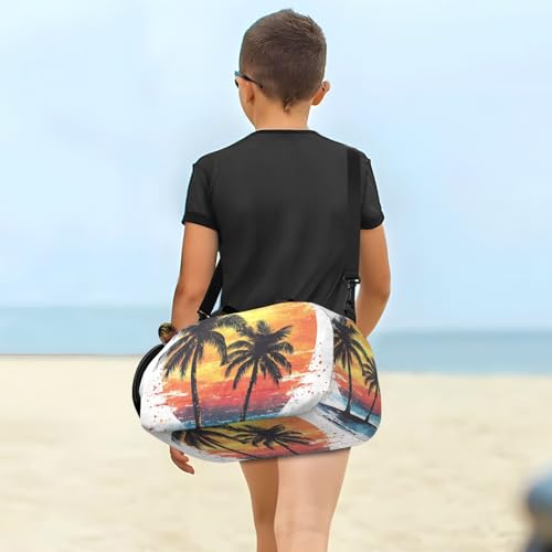 Duffle Bag for Boys or Girls with Shoes Compartment, Sunset Palm Trees Sports Travel Bag Overnight4
