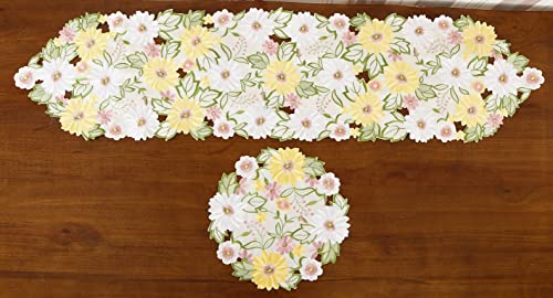 Embroidered Flowery Table Runner ,Applique Floral Daisy Cutwork Embroidered Table Linen, Home Kitchen Dining Tabletop Decoration (Yellow Runner 13"×54") by GRANDDECO - Image 3