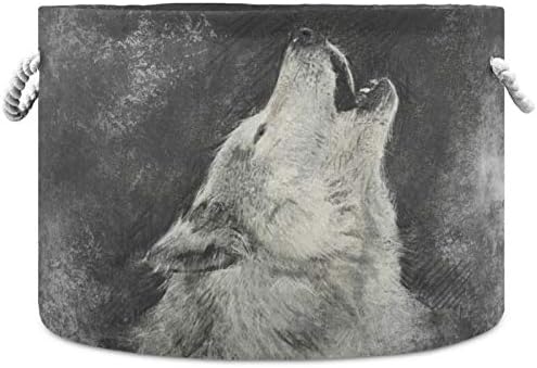 visesunny Storage Basket Vintage Wolf Animal Nursery Hamper Canvas Fabric Toy Storage Organizer Bin Storage Box Laundry Basket for Kid Rooms,Playroom,Shelves,Toy Basket