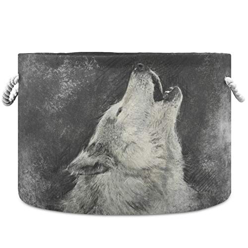 Visesunny Storage Basket Vintage Wolf Animal Nursery Hamper Canvas Fabric Toy Storage Organizer Bin Storage Box Laundry Basket For Kid Rooms,Playroom,Shelves,Toy Basket #TOP18
