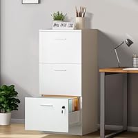 YITAHOME Lockable File Cabinet with 3 Drawers, Filing Cabinet Storage Vertical Lockable Home Office Organizer for A4, Letter (White)