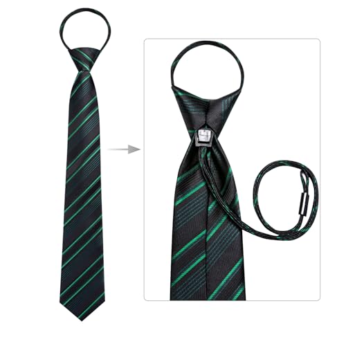 Image of Hi-Tie Zipper Ties for Men Pre-tied Tie Set Lapel Pin Pocket Square and Cufflinks Formal Business Wedding Adjustable Necktie