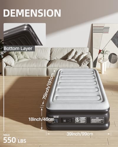CHILLSUN 2025 Upgraded Twin Air Mattress with Built in Pump, 3 Mins Quick Self-Inflation Inflatable Airbed, Comfortable Top Surface Blow Up Mattress for Home Portable Camping Travel
