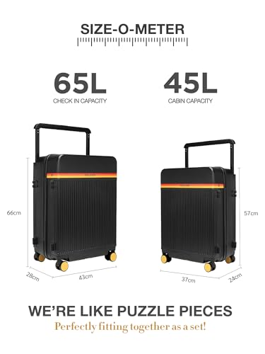 Image of FUR JADEN The Aviator 65cm German Polycarbonate Travel Luggage Check-in Suitcase with 8 StealthTech Silent Shock Absorbing Wheels, TSA Lock & Aerospace Grade Wide Handle (Stark Black, Check-in 24 inch)