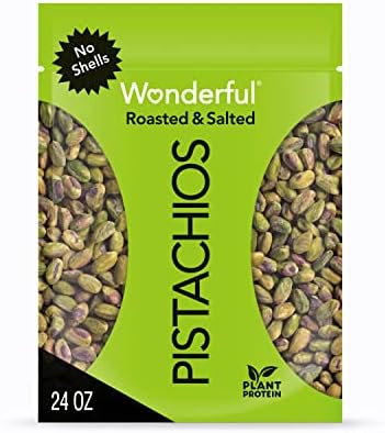 Wonderful Pistachios, No Shells, Roasted & Salted Nuts, 24 Ounce Resealable Bag, Good Source of Protein, Gluten Free, On the Go Snack