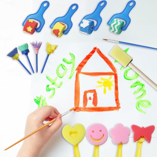 APOMOONS 30 Stück Malerei Schwamm Pinselset Kinder, Wiederverwendbar Schwamm Malerei Pinsel Set, Kinder Früherziehung Lernen Zeichnung Werkzeuge, Pinsel Kinder Schwammpinsel für DIY, Basteln, Malen