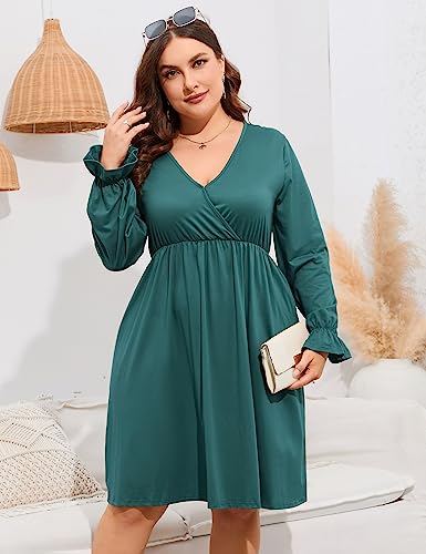 Image of ShopWonder Plus Size Dress Women's V Neck A-Line Knee Length Wrap Swing Dresses Plus Size A Line Party Mini Dress