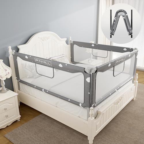 Image of FAMILL Bed Rail for Toddlers, 2 Minutes Assembly Foldable Guard with U-Shaped Base, Suitable for Queen/King/Full/Twin Size, Star, 74.8", 1 Side