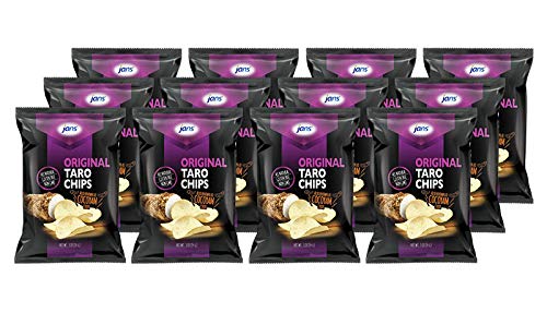 Jans Root Chips Original Taro Chips, Gluten Free, Non GMO, savory taro roots yam chips snack, alternative vegan roots snack, crispy thin sliced roots, 3 oz per bag (Pack of 12)