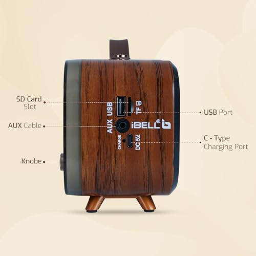 Image of IBELL Rhythm 750 Retro Bluetooth Speaker with 3 Band AM /FM /SW Radio, AUX Input, USB & TF Card Slot, Telescopic Antenna, Dynamic Light, Portable Wireless Music System, DC 5V Power (Wood Finish)