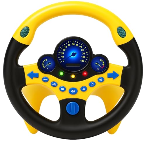 CocoPon ハンドル おもちゃ 【音量調整可能】 リアル サウンド ベビーカー ドライブ ステアリング 助手席 (イエロー)