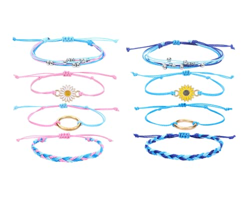 Image of Caiyao 4 Pcs Summer Surfer Wave Anklet Bracelets Adjustable Strand Braided String Rope Bracelets Waterproof Handmade Sunflower Bracelets Anklets Jewelry for Women