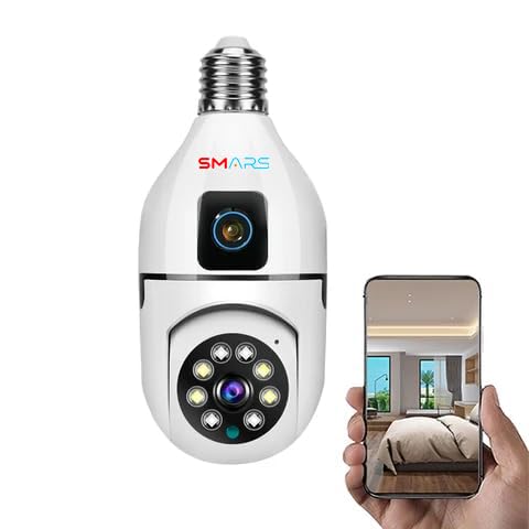 smars 5+5 MP Dual Lens HD WiFi Bulb Holder CCTV Camera | Colour Night Vision | Two Way Audio | Audio & Video Recording | AI Motion Detection | 360° View