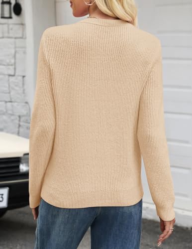 MEROKEETY Women's Sweaters 2025 Fall Trendy Lace Button Up Long Sleeve Casual Crewneck Winter Pullover Tops3