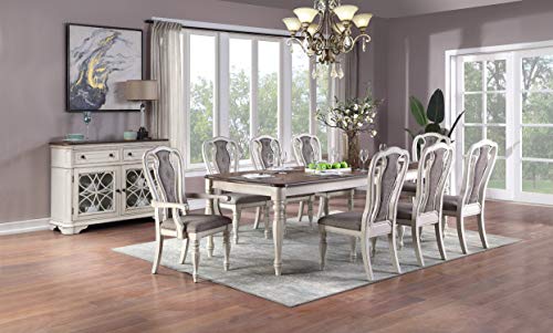 Poundex Rubberr Wood Dining Table with 2 Leaves, White/Walnu