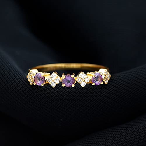 Natural Amethyst Diamond Half Eternity Band for Women, AAA Quality, Anniversary Ring (Ready to Gift)3