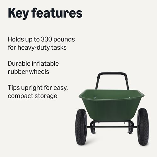 Image of Amazon Basics Garden Wheelbarrow, Heavy Duty, 330 Pounds Capacity, 3.7 Cubic Feet, 26.8W x 53.9D x 27.2H inches, Green, 1-Pack