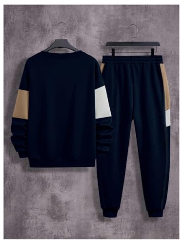 OYOANGLE Men's Sweatsuits Color Block Long Sleeve Sweatshirt and Jogger Pants Gym Workout Tracksuits2