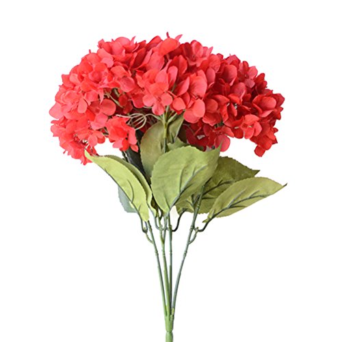 Youngman 5 Heads Hydrangea Beautiful Artificial Flower Bunch Bouquet Home Wedding Decor (Red) #TOP1