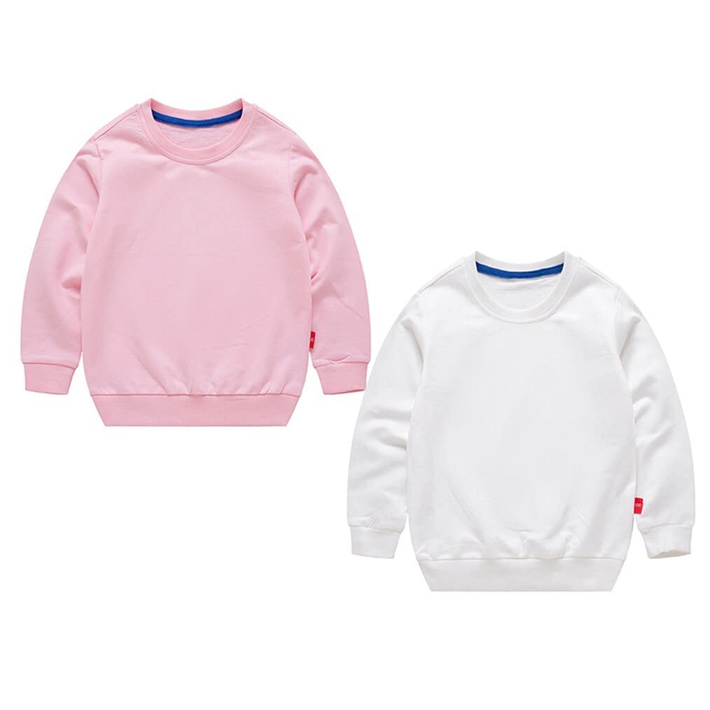 LNICEAR Kids Boys Girls Solid Cotton Pullover Crewneck Sweatshirt Toddler Casual Long Sleeve T-Shirt Tops 2pcs-Pink,White 2T