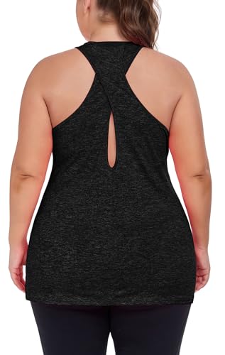 Image of ForHailey Women's Plus Size Cross Back Workout Tank Tops Athletic Shirts