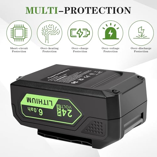 Image of 24V Battery Replacement for Greenworks: 24 Volt 6.0Ah for Greenworks 24V Lithium ion Lawn Mower Trimmer Weed Blower Battery MAX 29842 29852 LB24A020