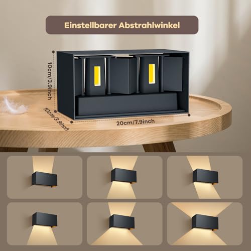LED Wandleuchte 24W, 3000K Außenlampe Außenleuchte Warmweiß, IP65 Innen/Aussen Aluminium Wandlampe, Außenwandleuchte Mit Einstellbar Abstrahlwinkel (dunkelgrau) – Bild 4