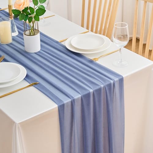 Chemin de Table Mousseline Bleu Roi 75 x 220 cm Boho Gaze de Coton Rustique Table de Cuisine Cheesecloth Décoration Table Runner pour Mariages Fête...