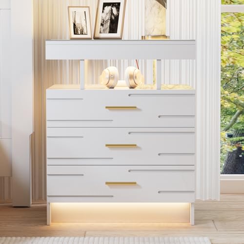 Lvifur LED Night Stand - with RGB Light, Nightstand with a Lockable Hidden Drawer and 2 Drawer, Smart Bedside Table with Auto Sensor, USB&Type-C for Bedroom, Modern Sofa End Table - Black