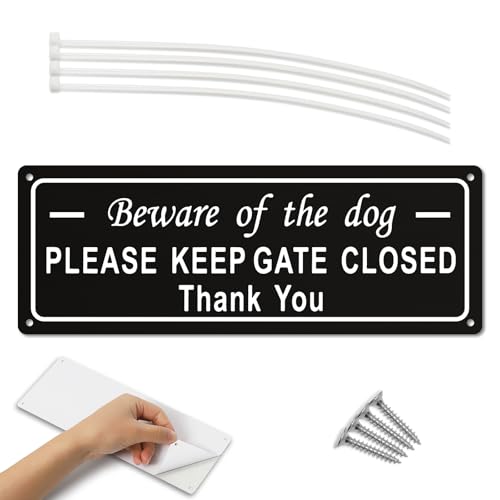 Beware of The Dog Sign, Kaluofan Please Keep Gate Closed Sign, Please Close The Gate Signs for Gate Wall Fences, Aluminium UV-, Rust-, Scratch- and Water-Resistant (25 * 9CM)