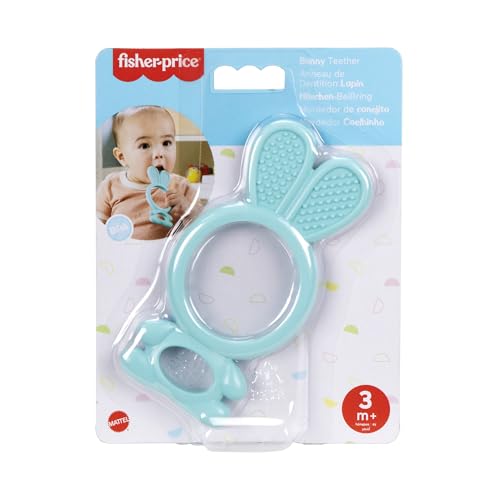 Image of Fisher-Price Newborn Baby Toy Bunny Teether BPA-Free for Tummy Time & Travel Sensory Play for Infants Ages 3+ Months