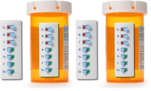 Image of TAKE-N-SLIDE Peel and Stick Reusable for 12 + Refills, Pill /Medication /Vitamin /Pet Med Tracker & Reminder, Attach to Your Bottle, Organizer-Free, Curved‑Back (White, 4-Pack)