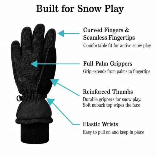 Image of N'Ice Caps Kids Waterproof Winter Thinsulate Warm Gloves | Boys and Girls Snow Ski Gloves with Durable Grippers on Palms, Fingers and Thumbs, 3M Insulation Ideal for Cold Weather