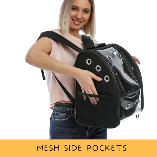 SAVUK Cat Backpack Carrier Pet Buble for Cat Dog Animal Breathable 11 Holes Foldable Small Medium LargeTransparent Large Space Great for Easy Travel Airline Hiking Outdoor Up to 22 Lbs (Black)