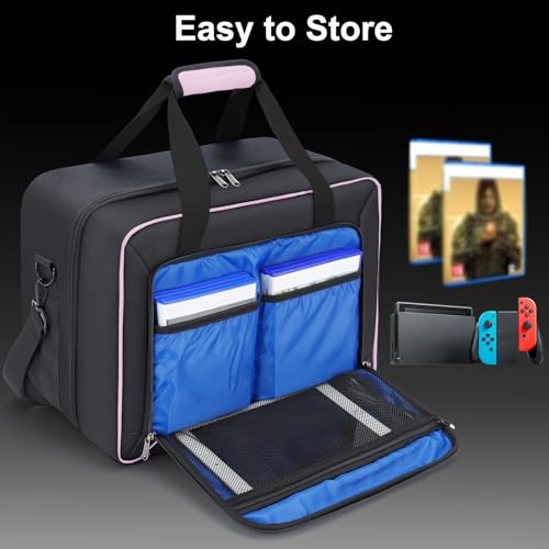 Image of Carrying Case Fit for PS5, Travel Thickened Protective Bag Compatible with Playstation 5 Console, Headset, PS5 Controller, Game Discs, and Gaming Accessories, Pink