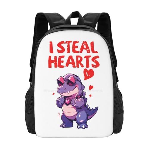 OREURUIK Corazones Robo Día de San Valentín Trex Dino Mochila Mochila Moda Bolsos Naturaleza Católica Amo Divertido Estética Anime