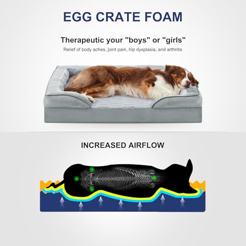 Image of FURTIME Orthopedic Dog Bed for Extra Large Dogs - XL Plus Waterproof Dog Sofa Beds, Supportive Foam Pet Couch Bed with Removable Washable Cover, Waterproof Lining and Nonskid Bottom, Light Grey