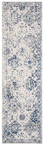 Safavieh Madison Collection 2'3" X 8' White / Royal Blue Mad611C Boho Chic Floral Medallion Trellis Distressed Non-Shedding Living Room Entryway Foyer Hallway Bedroom Runner Rug #TOP2