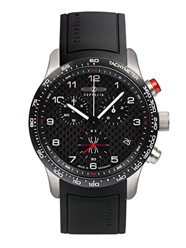 Zeppelin 7294-4 Night Cruise ETA Montre à quartz chronographe pour homme 10 bar date, Bracelet en caoutchouc