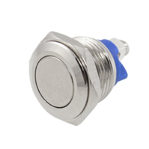 DC 36V 2A Off-(On) NO 16mm Screw Metal Flat Momentary Push Button Switch