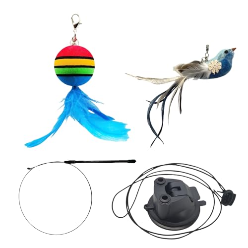 SVCEQZE 猫用エクササイズトイ, インタラクティブキャットトイ 鳥型おもちゃ ねこじゃらし棒, ワンド 手持ち 壁掛け対応 天然羽仕様 子猫用アクセサリー 屋内遊び 全猫種対応 運動知育玩具