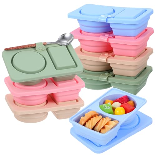 Yuanan 8 Pack Silicone Snack Containers with Lids, Reusable Snack Containers, Double Compartment-Snack Box for Travel, School, Picnic, Portion Control