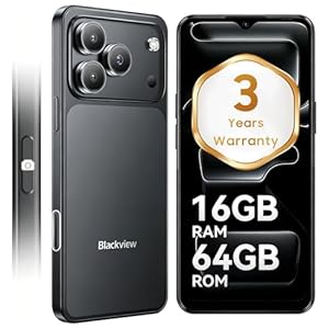 Blackview Sim-free & Unlocked Mobile Phones, 3-Year Warranty, Wave 7C, 32MP Camera, Android 16 Smartphone, 6.56” Display, 5000mAh Battery, Dual SIM, IP54 Water Resistance, 64GB Storage, Black