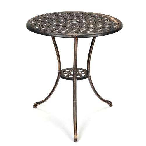 Garvee Table Bistro de Jardin en Aluminium moulé, Ronde 60 cm – Résistante aux intempéries, Trou pour Parasol, terrasse/Balcon/café – Finition : Bronze...