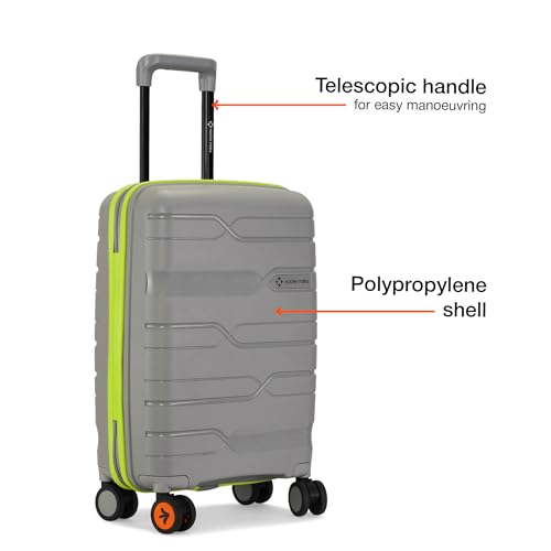 Image of Nasher Miles Cannes Hard-Sided Polypropylene Cabin Luggage 20 inch | 55cm | 8 Wheels Small Trolley Bag for Travel | Suitcase (Grey Neon Green)