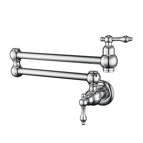 Homelody Kitchen Pot Filler Faucet Wall Mounted Folding Sink Faucet Stretchable Double Joint Swing Arm Faucet Copper 2 Handles Single Hole Faucet Chrome Commercial Faucet #TOP27