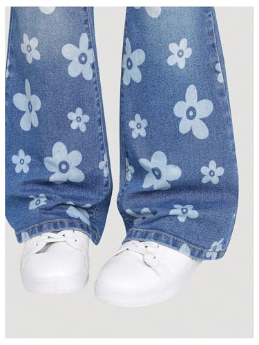 GORGLITTER Girl's Floral Print Bell Bottom Cute Denim Pants Flare Leg Skinny Zipper Fly Jeans with Pockets4