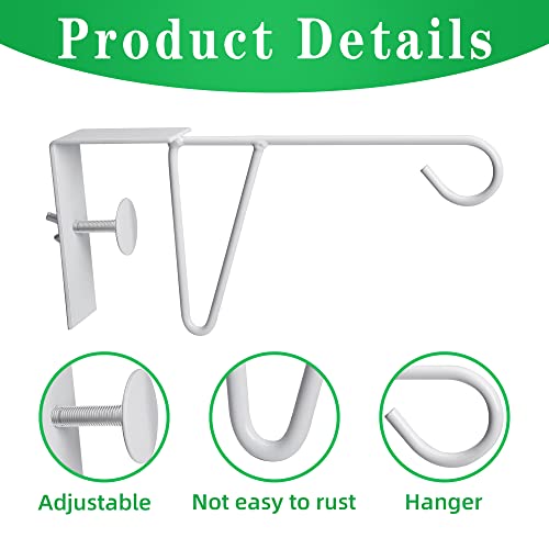 Moonoom 4 Pcs Adjustable Vinyl Fence Hooks, Patio Hangers Decorative White Powder Coated Steel Fence Hangers Suitable For Hanging Plants,Lights,Basket (4Pcs White) #TOP2